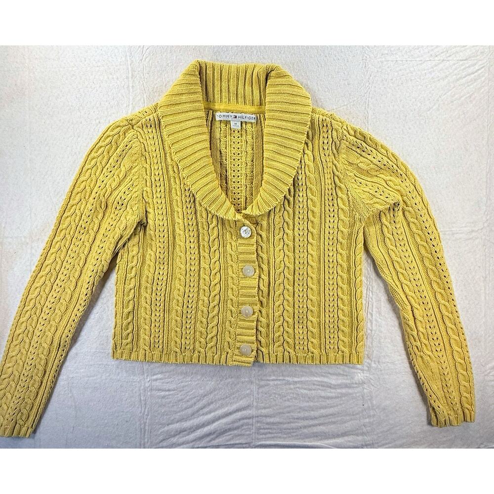 Tommy Hilfiger Mustard Yellow Cable Knit Cropped Sweater Size Medium